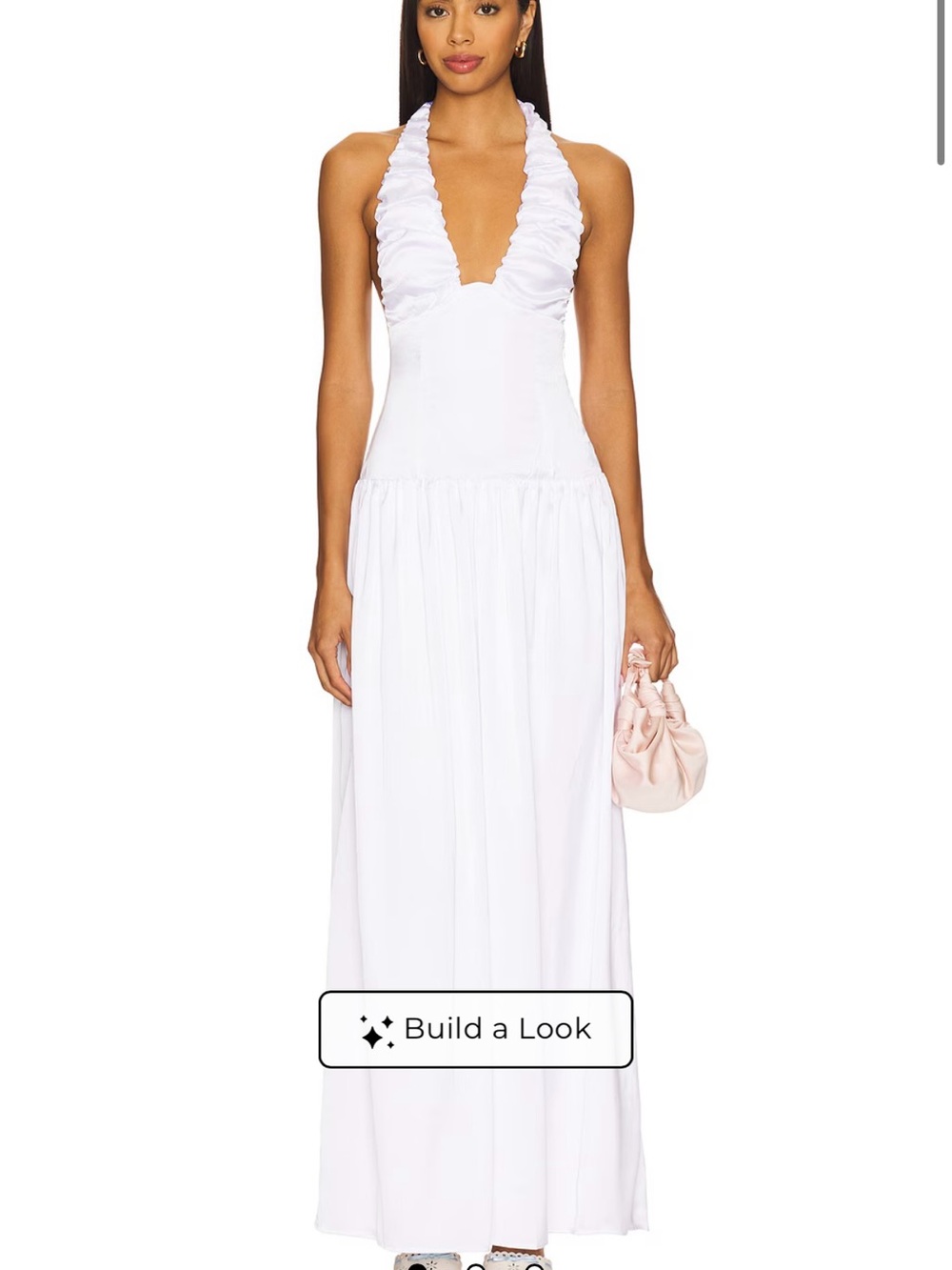 White Halter Maxi Dress with Ruffle Plunge